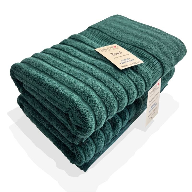Набор 2 жаккардовых полотенца Lovely Svi для ванной, отелей, в подарок, 70х140 см Oxford Stripe темно-зеленый
