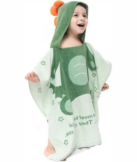 Дитячій Пляжний Рушник - Пончо з Капюшоном Зелений Діно 