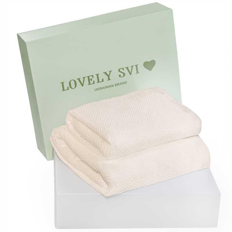 Набір 2 жакардові рушники в коробці Lovely Svi  70 х 140 см і 50 х 90 см Молочний (170226)   