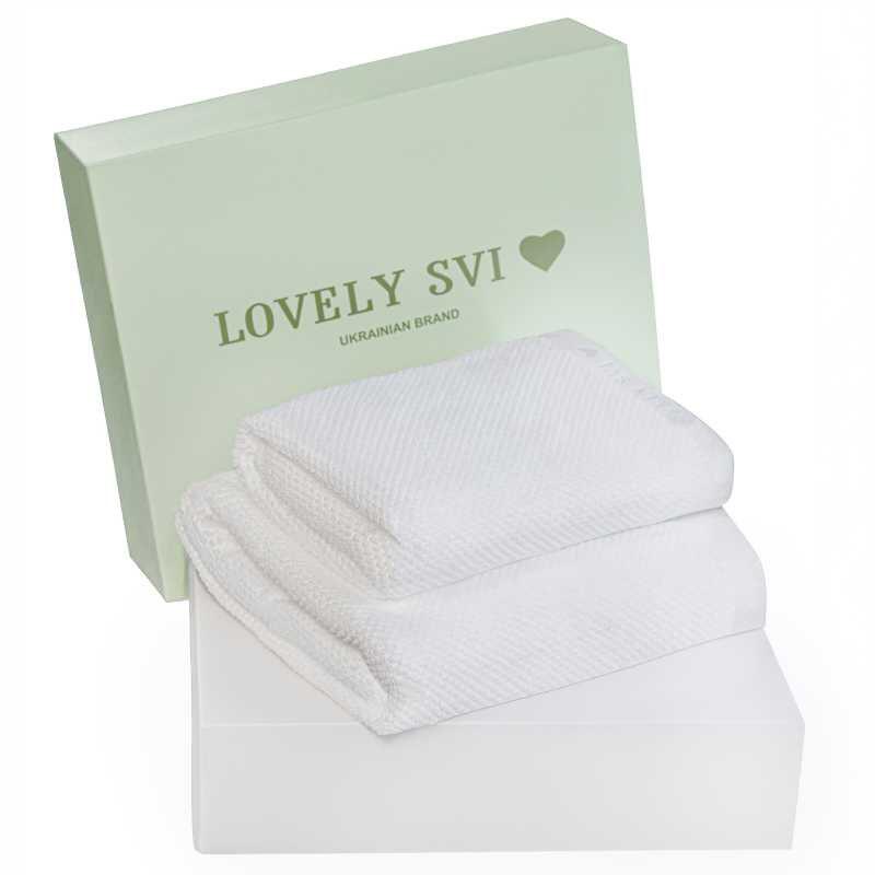 Набір 2 жакардові рушники в коробці Lovely Svi  70 х 140 см і 50 х 90 см Білий (150226) 
