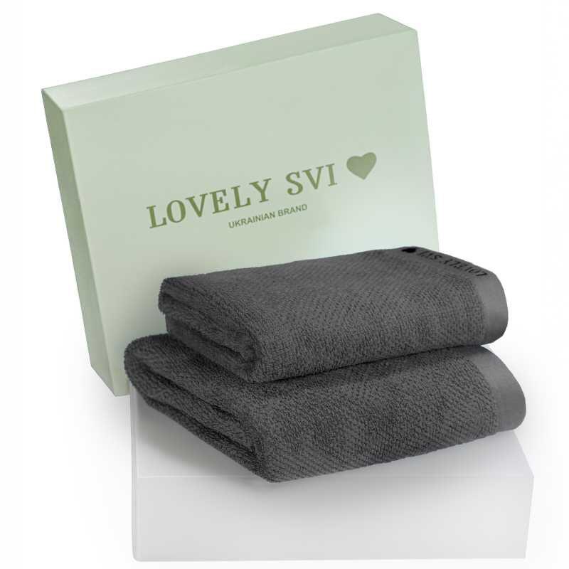 Набір 2 жакардові рушники в коробці Lovely Svi  70 х 140 см і 50 х 90 см Сірий (140226)