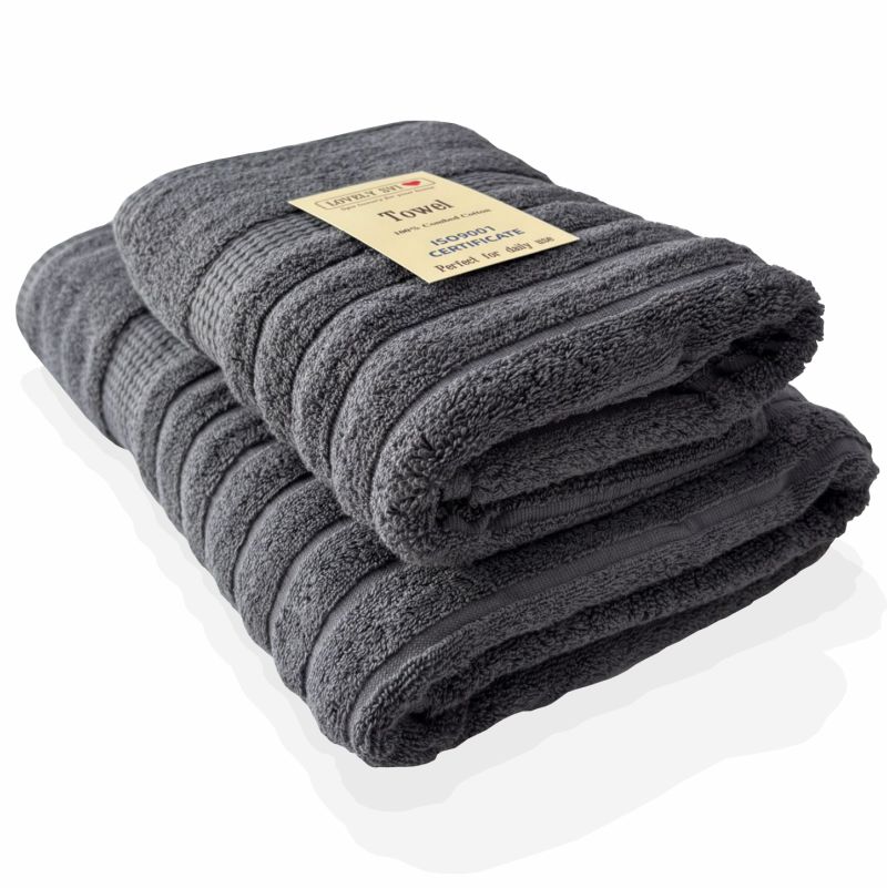 Набір 2 жакардові рушники Lovely Svi для ванної, готелів, СПА, на подарунок,  70 х 140 см Oxford Stripe темно – сірий Charcoal 