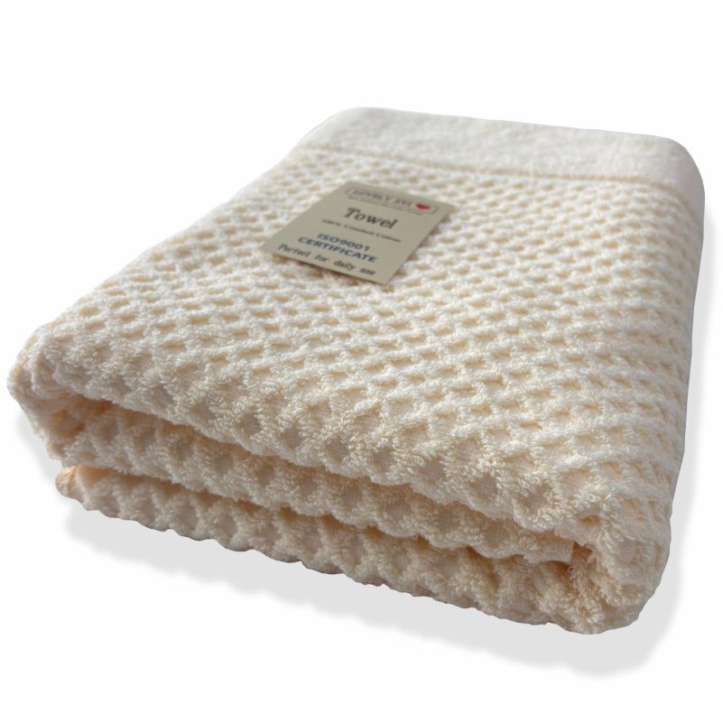 Рушник банний Lovely Svi  бавовна жаккардове для ванної, готелів, СПА, в подарунковому пакеті - 70 х 140 см Diamond Grid Кремовий