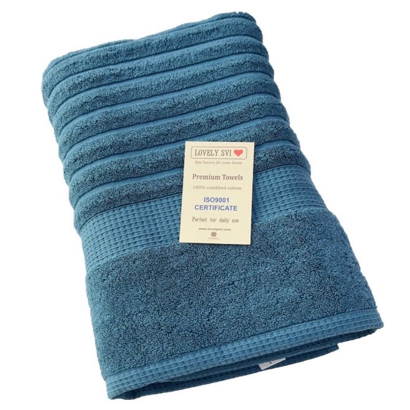 Рушник банний Lovely Svi  бавовна жаккардове для ванної, готелів, СПА, в подарунковому пакеті - 70 х 140 см Oxford Stripe Синій