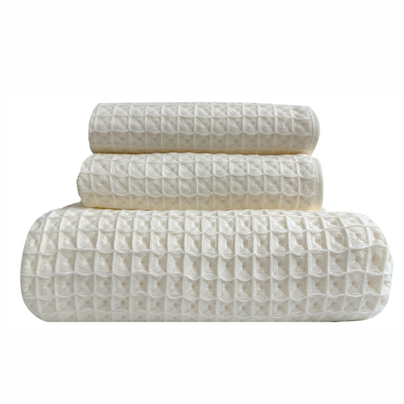 Набір 3 вафельних рушники Lovely Svi для ванної, готелів, SPA, саун, кухні 70x140 см , 2 шт - 34x72 см -  Бежевый