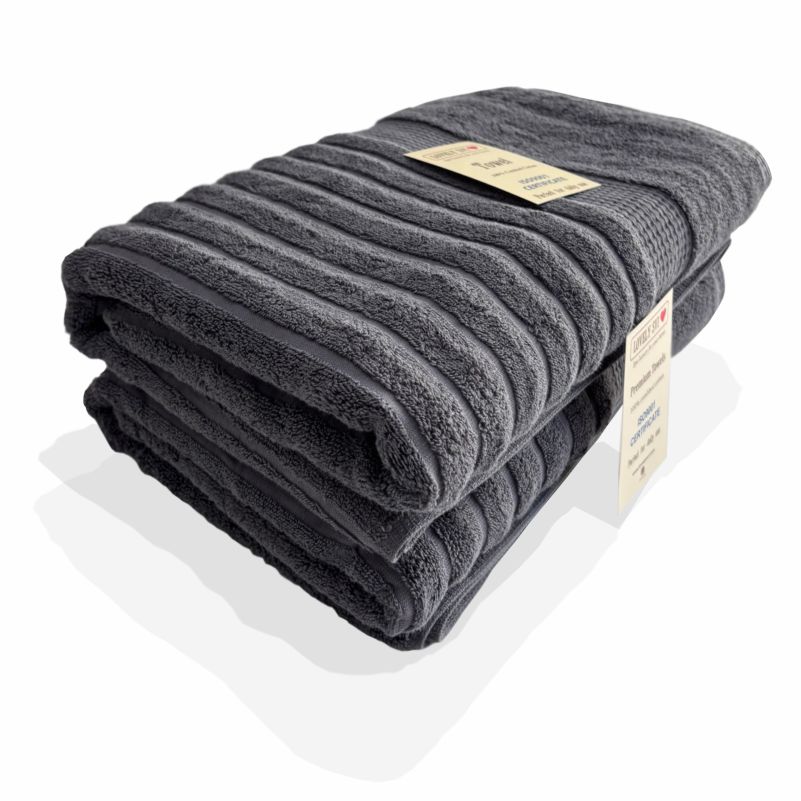 Набір 2 жакардові рушники Lovely Svi для ванної, готелів, СПА, на подарунок 70 х 140 см і 50 х 90 см Oxford Stripe темно – сірий Charcoal 