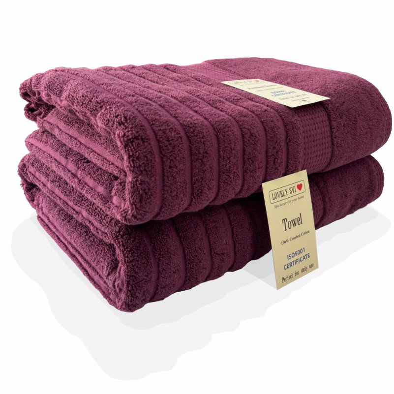 Набір 2 жакардові рушники Lovely Svi для ванної, готелів, СПА, на подарунок, 70 х  140 см Oxford Stripe Burgundy 
