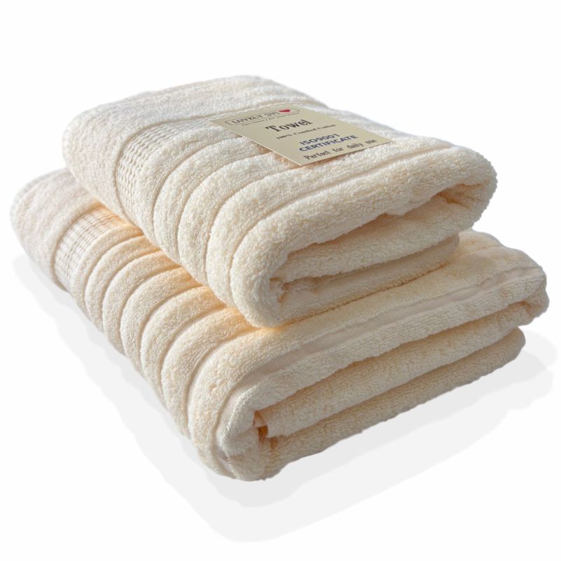 Набір 2 жакардові рушники Lovely Svi для ванної, готелів, СПА, на подарунок, 70 х 140 см і 50 х 90 см Oxford Stripe Cream 