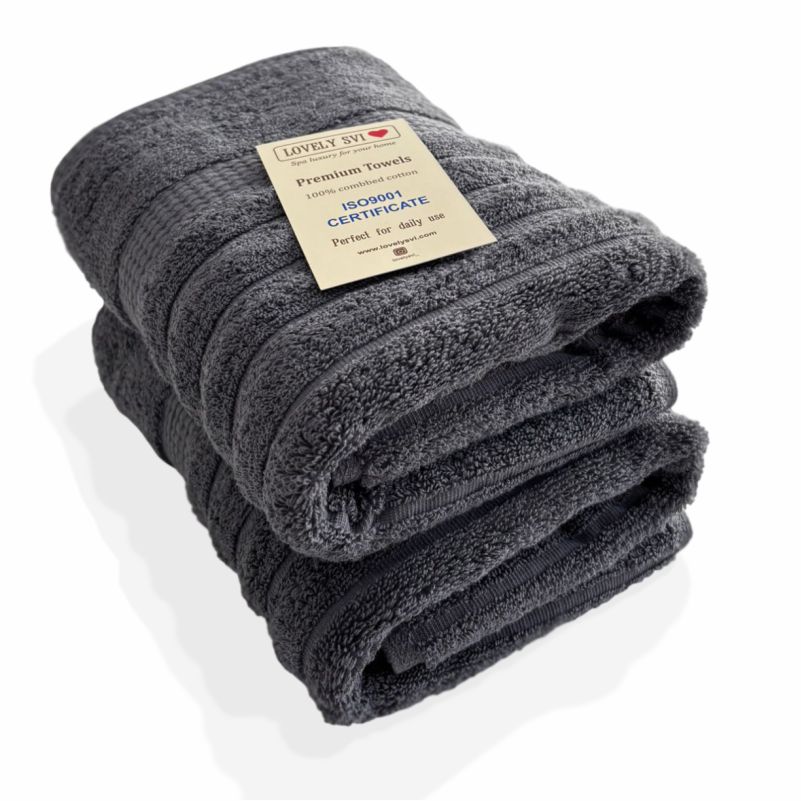 Набір 2 жакардові рушники Lovely Svi для ванної, готелів, СПА, на подарунок, 50 х 90 см Oxford Stripe темно – сірий Charcoal 