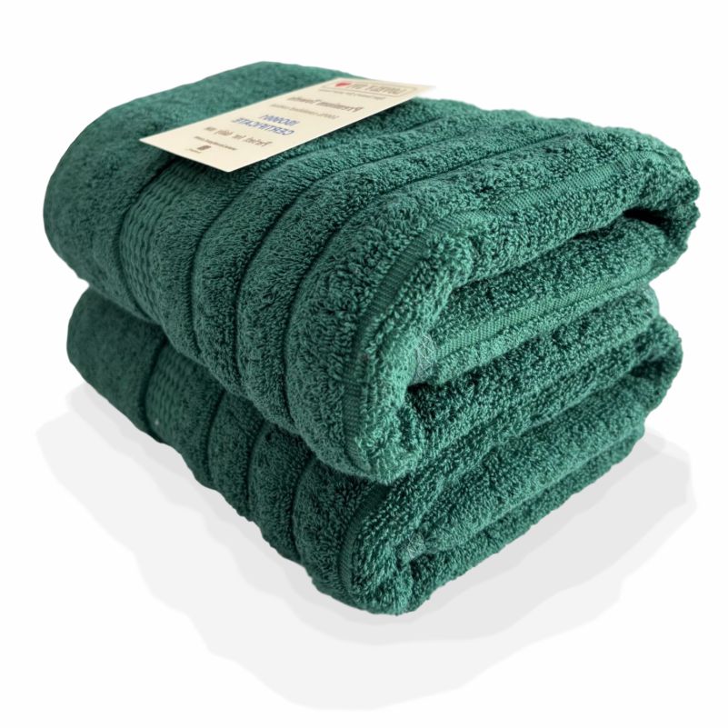 Набір 2 жакардові рушники Lovely Svi для ванної, готелів, СПА, на подарунок, 50 х 90 см Oxford Stripe темно – зелений Hunter green 